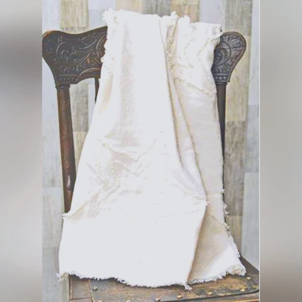 Burlap Antique White Star Woven throw - Picture 1 of 6